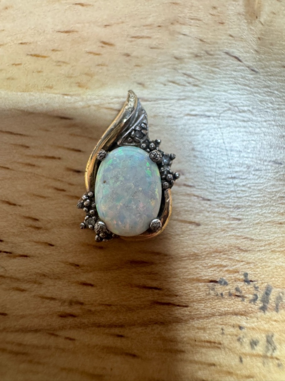 Sterling Silver Opal Teardrop Pendant - White Opal Accent